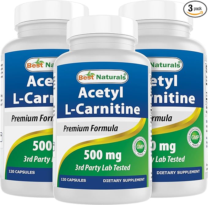 Best Naturals Acetyl L-Carnitine (ALCAR) 500mg 120 Capsules 120 Servings - Non-GMO and Gluten Free 1 Capsule per Serving (3 Pack)