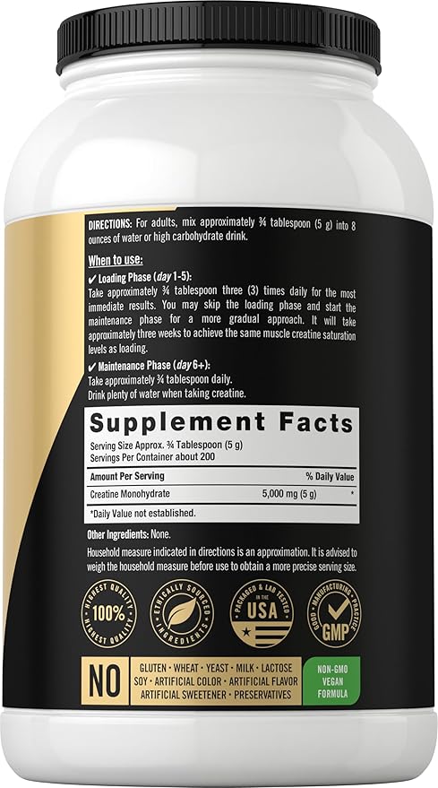 Carlyle Creatine Monohydrate Powder 5000mg | 200 Servings | Unflavored | 2.2lbs | Micronized Creatine Supplement | Vegan Non-GMO Gluten Free