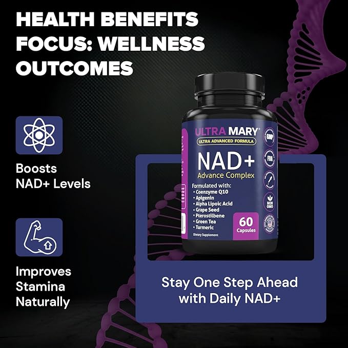 NAD+ Resveratrol Supplement – Longevity Formula with Nicotinamide Adenine Dinucleotide with CoQ10 Apigenin &amp Turmeric Anti-Ageing Formula for Men &amp Women – 60 Capsules