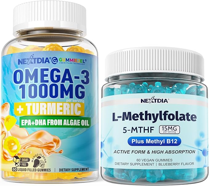 L-MethylFolate 15mg &amp Methyl B12 Omega 3 Gummies 2 Pack