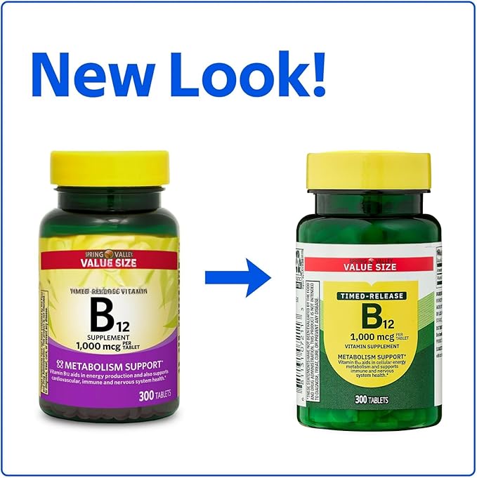 Vitamin B12 Timed-Release Spriing Vallley Tablets Dietary Supplement 1000 Mcg - 300 Count (Pack of 2)