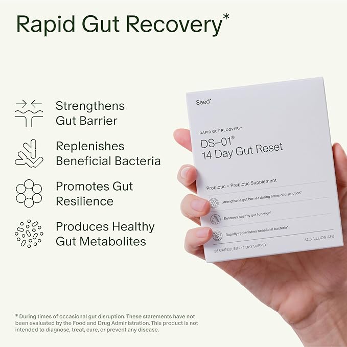 Seed 14 Day Gut Reset - Prebiotic and Probiotic for Women &amp Men - Digestive Health Gut Health Rapid Gut Recovery Bloating &amp Constipation Relief - Vegan &amp Shelf-Stable - 28 Capsules (14-