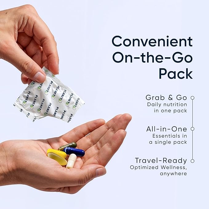 Planet 3 Vitamin Packs Daily Vitamins for Both Men &amp Women Energy Immune &amp Heart Support | Multivitamin Vitamin D Omega 3 Probiotics Biotin B12 &amp More | Core Supplements | 120 Dail