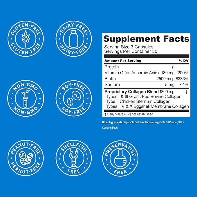 Live Conscious Beyond Collagen Multi Collagen Capsules - Types I II III V &amp X | Hydrolyzed Blend with Biotin &amp Vitamin C for Hair Skin Nails 90 Capsules (2-Pack)