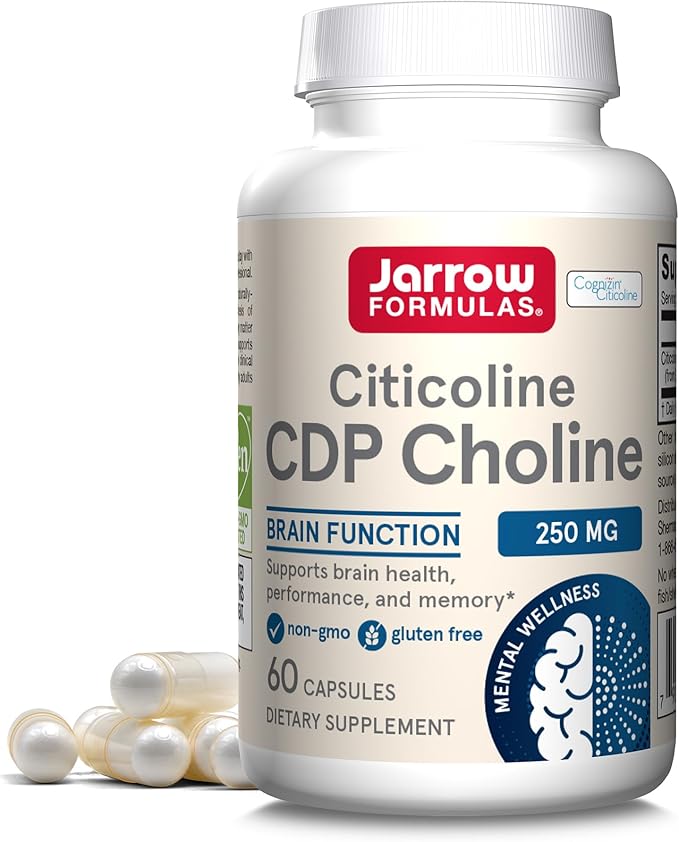 Jarrow Formulas Citicoline CDP 250 MG CDP Choline Supplements Support Brain Health Performance and Memory 60 Capsules Up to a 60 Day Supply