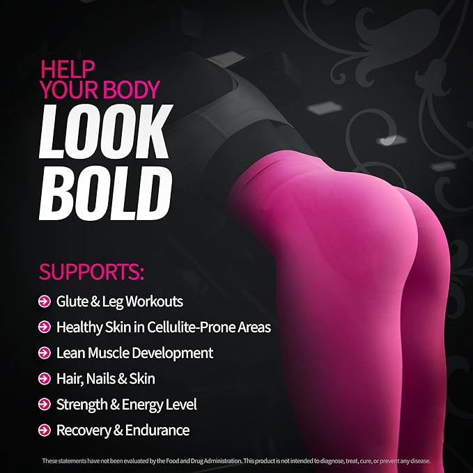 Creatine for Women – Booty Builder Supplement with Collagen &amp BCAA – Supports Muscle Development Post-Workout Recovery Skin Elasticity Healthy Hair &amp Nail | Unflavored – 30 Servings