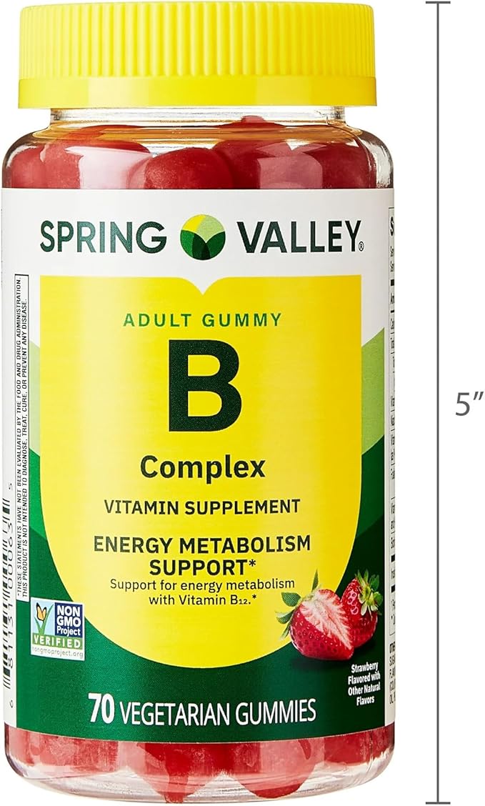 SUREFECT Spring Valley B Complex Vitamin Gummies - Energy Metabolism Support Strawberry Flavor 70 Count Organizer.