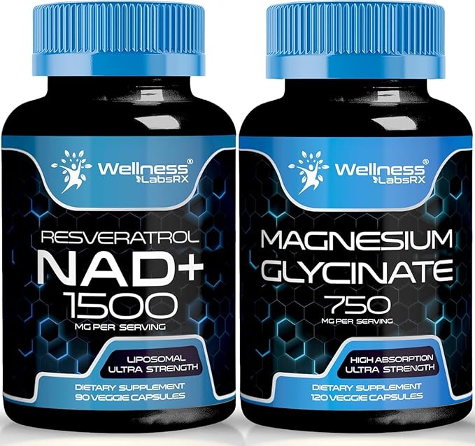 Magnesium Glycinate Capsules - 750mg - Magnesium Supplement │ NAD Supplement 1500mg - Liposomal NAD+ Supplement with Resveratrol | Bundle