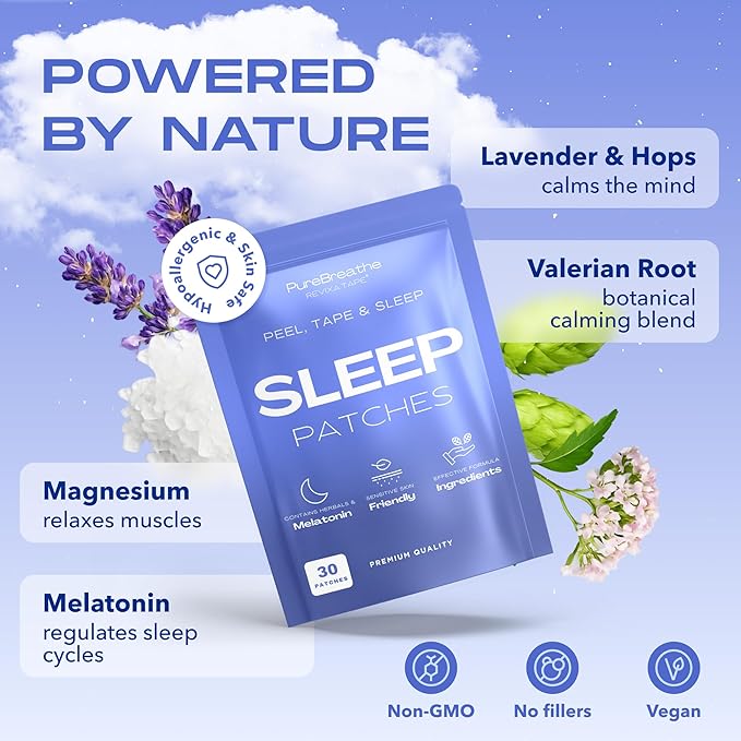 Premium Sleep Patches for Adults - 30 Pack | Extra Strength Melatonin Patches With L-Theanine &amp Ashwagandha - Sleeping Patch For Restful Nights Skin-Friendly &amp Comfortable - Fast-Acting Long