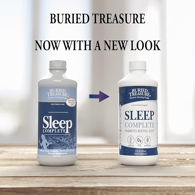 Buried Treasure Sleep Complete Promotes Restful Sleep with Chamomile Passion Flower Lemon Balm Melatonin Herbal Whole Food Complex 16 oz
