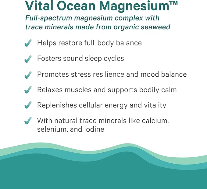 PURE SYNERGY Vital Ocean Magnesium | Organic Magnesium Supplement Capsules | Vegan Seaweed-Based Complex with Spirulina Chlorella &amp Wakame | for Energy Sleep &amp Stress (60 Capsules)