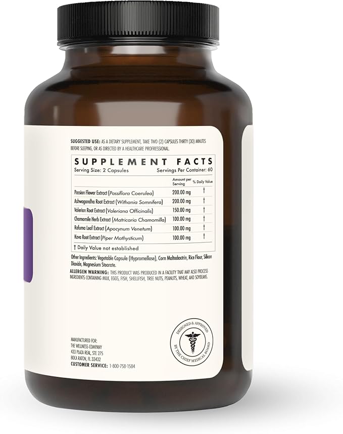 The Wellness Company Restful Sleep - Melatonin-Free Deep Sleep REM Support Non-Habit Forming - Kava Rafuma Leaf Ashwagandha &amp Valerian Root | 120ct (2 Month Supply)