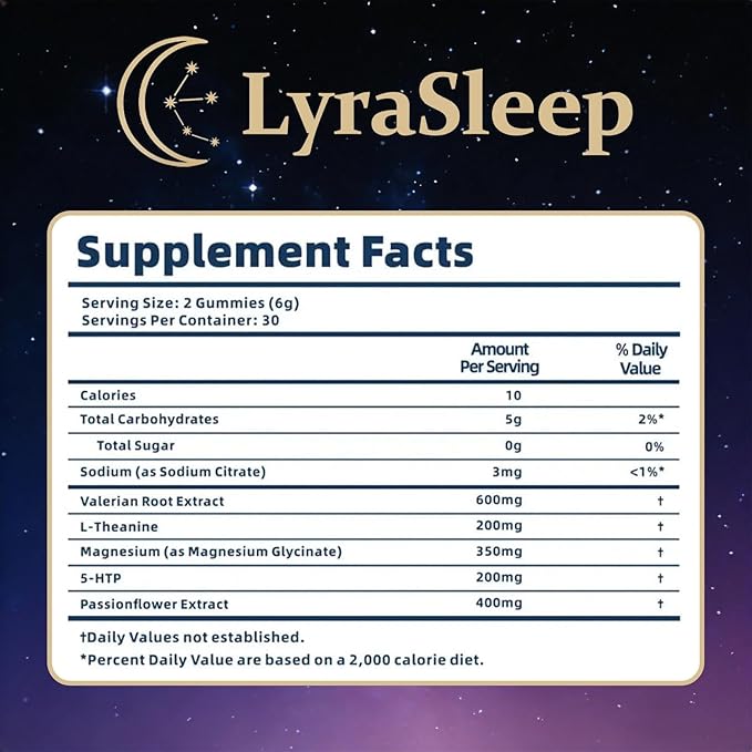 LyraSleep - Natural Sleep Gummies | Fall Asleep Gently in 30 Minutes - Help You Enjoy Restful Sleep 60 Count