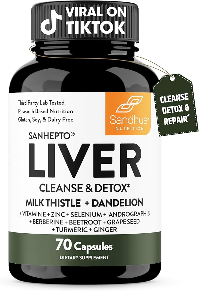 Sandhu's Liver Cleanse Detox &amp Repair Support Capsules with Milk Thistle &amp Dandelion Root | Herbal Supplement Pills for Liver Health | for Men &amp Women | Made in USA | Viral on Tiktok | 70