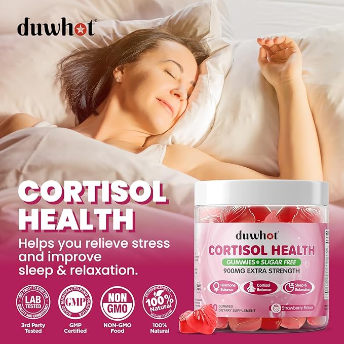 Cortisol Gummies 15 in 1 Lower Cortisol Supplements for Women w. Ashwagandha Magnesium Phosphatidylserine Folate for Hormone Balance Mood Focus Sleep Support Sugar Free Vegan 60
