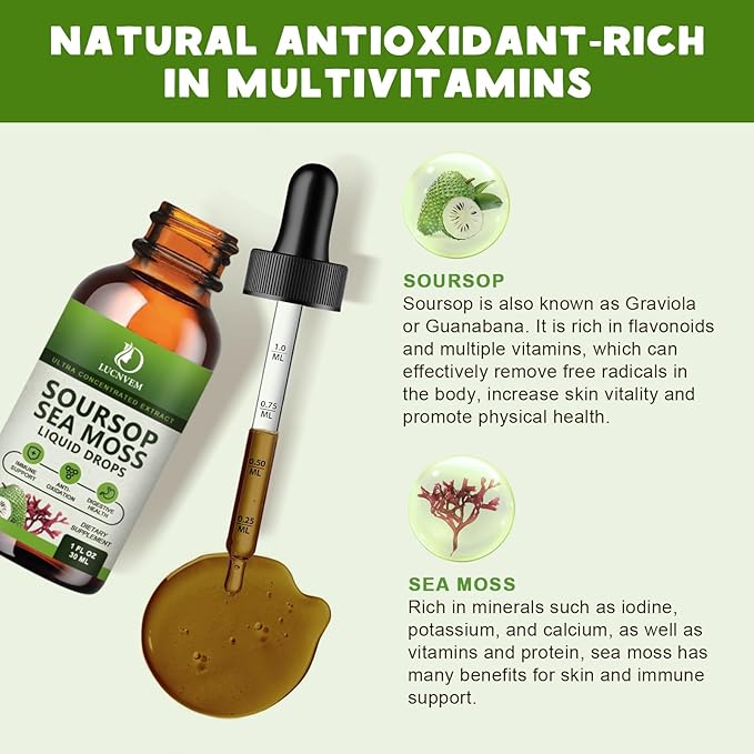 (2 Pack) Soursop Graviola with Sea Moss Liquid Drops Soursop Bitters Liquid Rich in Multivitamin for Natural Antioxidant Immune Boost Cell Support &amp Regeneration Pineapple Flavor