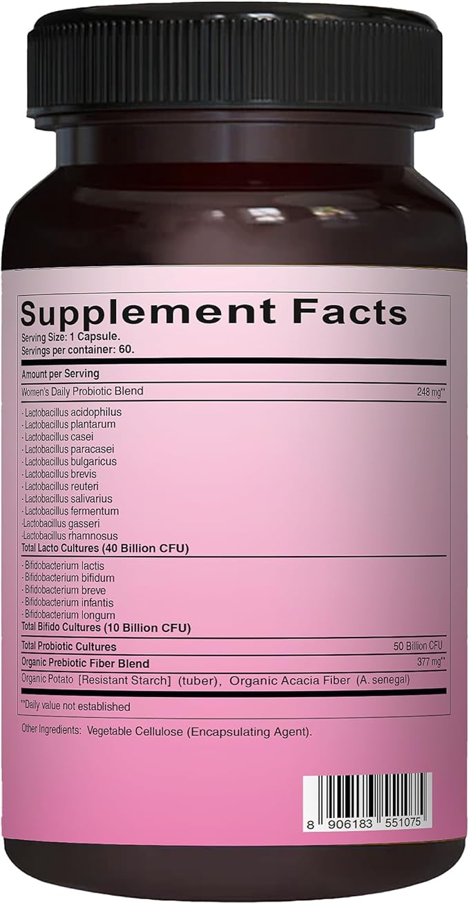 Pure Nutrition Good Gut Women's Probiotics 50 Billion CFU 16 Strains | 60 Caps | Probiotics for Women with Organic Prebiotic Blend | Once Daily | Non GMO | Gluten Free