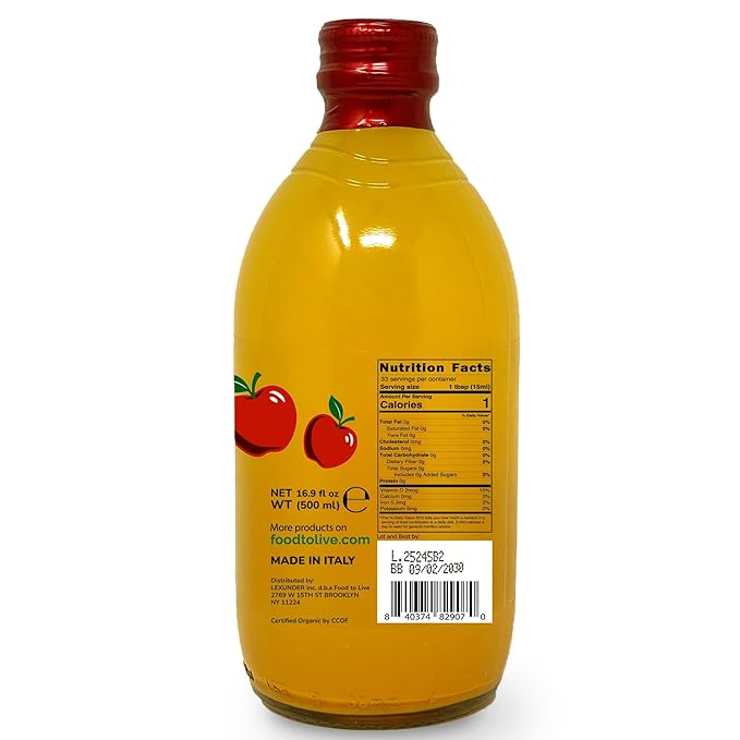 Food To Live Organic Apple Cider Vinegar with Ginger and Turmeric 500 ml – Raw Italian Unfiltered Unpasteurized Non-GMO Vegan Bulk Glass Bottle (Pack of 6)