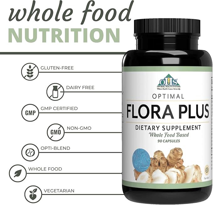Optimal Health Systems Flora Plus | Ultimate Intestinal &amp Digestion Health | 9 Patented Probiotics + Artichoke + Opti-Blend System | 90 Capsules