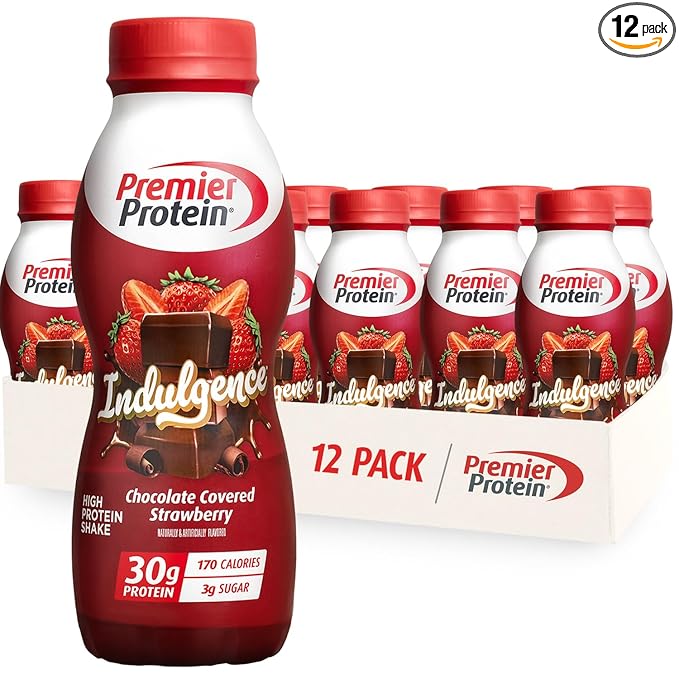 Premier Protein Shake INDULGENCE Chocolate Covered Strawberry 30g Protein 170 Calories 3g Sugar 11.5 fl oz 12 Pack (Packaging May Vary)