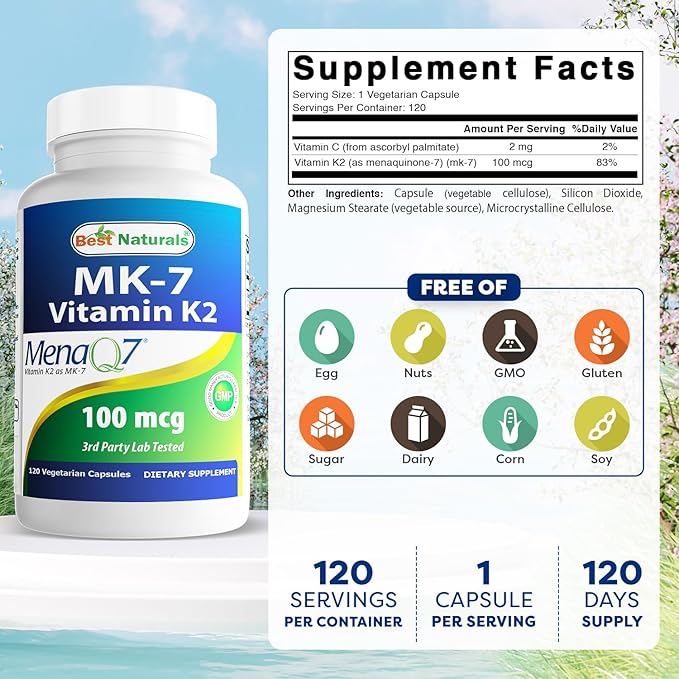 Best Naturals MK-7 Vitamin K2 100 mcg 120 ct (Pack of 3)