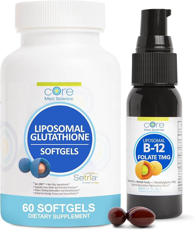 Core Med Science Supplement Bundle - Liposomal Glutathione &amp Liposomal B12 Folate TMG Liquid Spray