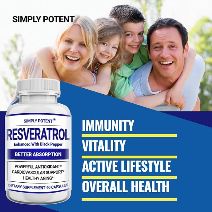 Resveratrol 1000mg Supplement Trans Resveratrol 500mg Resveratrol Enhanced with Black Pepper for Max Absorption Powerful Antioxidant &amp Anti-Aging Pills for Heart Immune &amp Skin Health 90 C