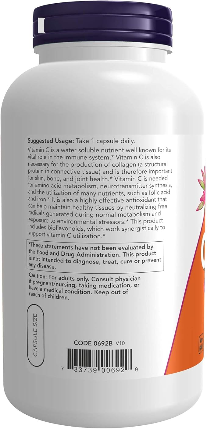 NOW Supplements Probiotic-10™ 25 Billion with 10 Probiotic Strains Dairy Soy and Gluten Free &amp Supplements Vitamin C-1000 with 100 mg of Bioflavonoids Antioxidant Protection* 250 Capsules