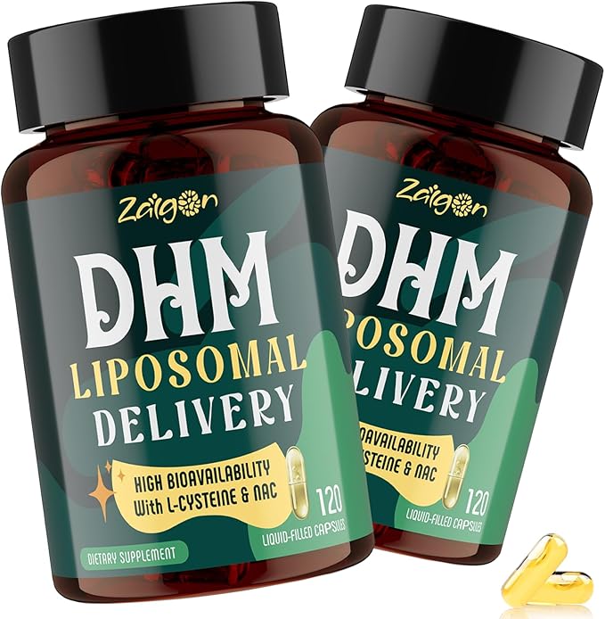 Zaigon Liposomal DHM Supplements 1000 mg dihydromyricetin with l-cysteine Milk Thistle Electrolytes Ginger NAC L-Theanine &amp Vitamin B for Recovery After Drinking &amp Liver Support 240 Cap