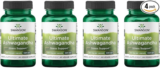 Swanson Ultimate Ashwagandha KSM-66 - Herbal Supplement Supporting Healthy Stress Levels &amp Relaxation - Natural Formula to Promote a Calm &amp Relaxed Mindset - (60 Veggie Capsules 250mg Each) (