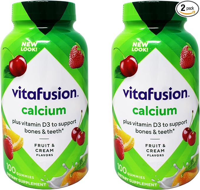 VitaFusion Calcium 500 mg Dietary Supplement Gummies Natural Fruit and Cream Flavors - 100 ct Pack of 2