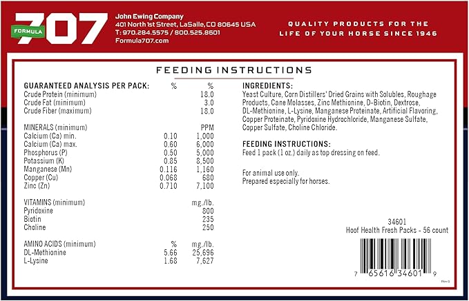 Formula 707 Hoof Health Equine Supplement Daily Fresh Packs 56 Day Supply - Biotin Amino Acids and Minerals to Improve and Support Healthy Horse Hooves