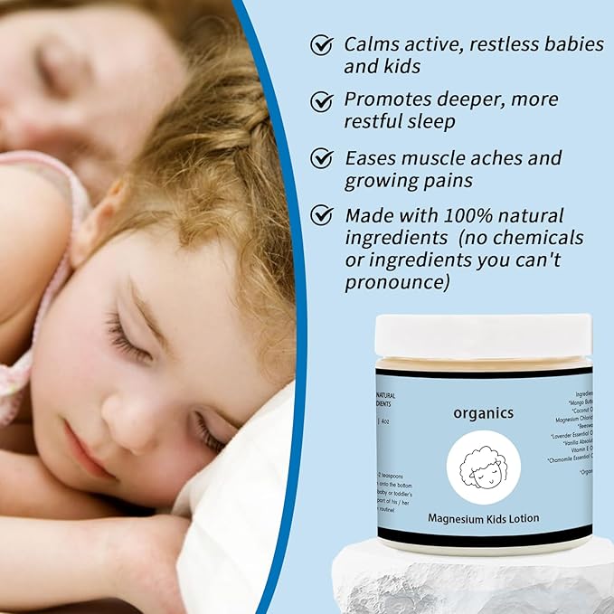 Organics Magnesium Lotion for KidsTopical Magnesium CreamHelps Kids Stay Calm at Bedtime and During The NightMagnesium Lotion Without Melatonin (Pack of 1)
