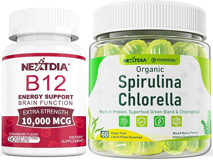 Organic Spirulina Chlorella Gummies 1 Pack + B12 Vitamins 2 Pack