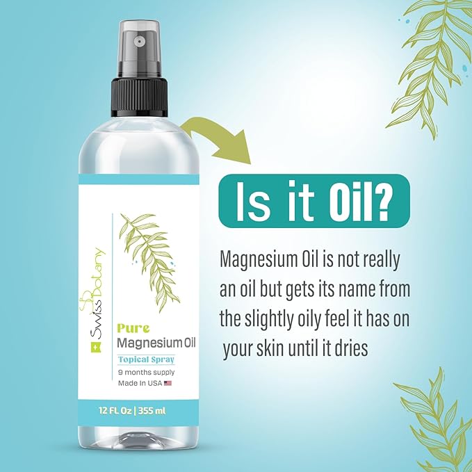 Pure Magnesium Oil Spray - Magnesium Spray for Feet - 12 fl oz (Lasts 9 Months) - USP Grade Organic Topical Magnesium Spray - Naturally Sources - eBook Included - Made in USA