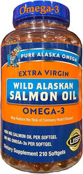 Omega3 Pure Alaskan's Extra Virgin Wild Alaskan Salmon Oil 210 Softgels 1000mg per Softgel 105 Servings New Packaging1 Pack