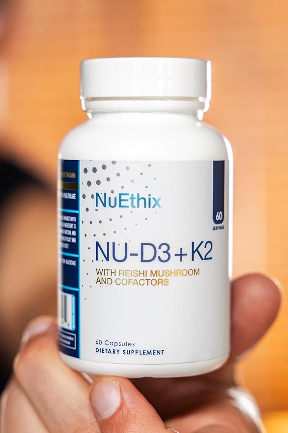 NuEthix Formulations NU-D3 + K2 - Vitamin D3 and K2 5000 iu Supplements - Packed with Reishi Mushroom Magnesium &amp Zinc - 60ct 60 Servings - Made in USA Products Only