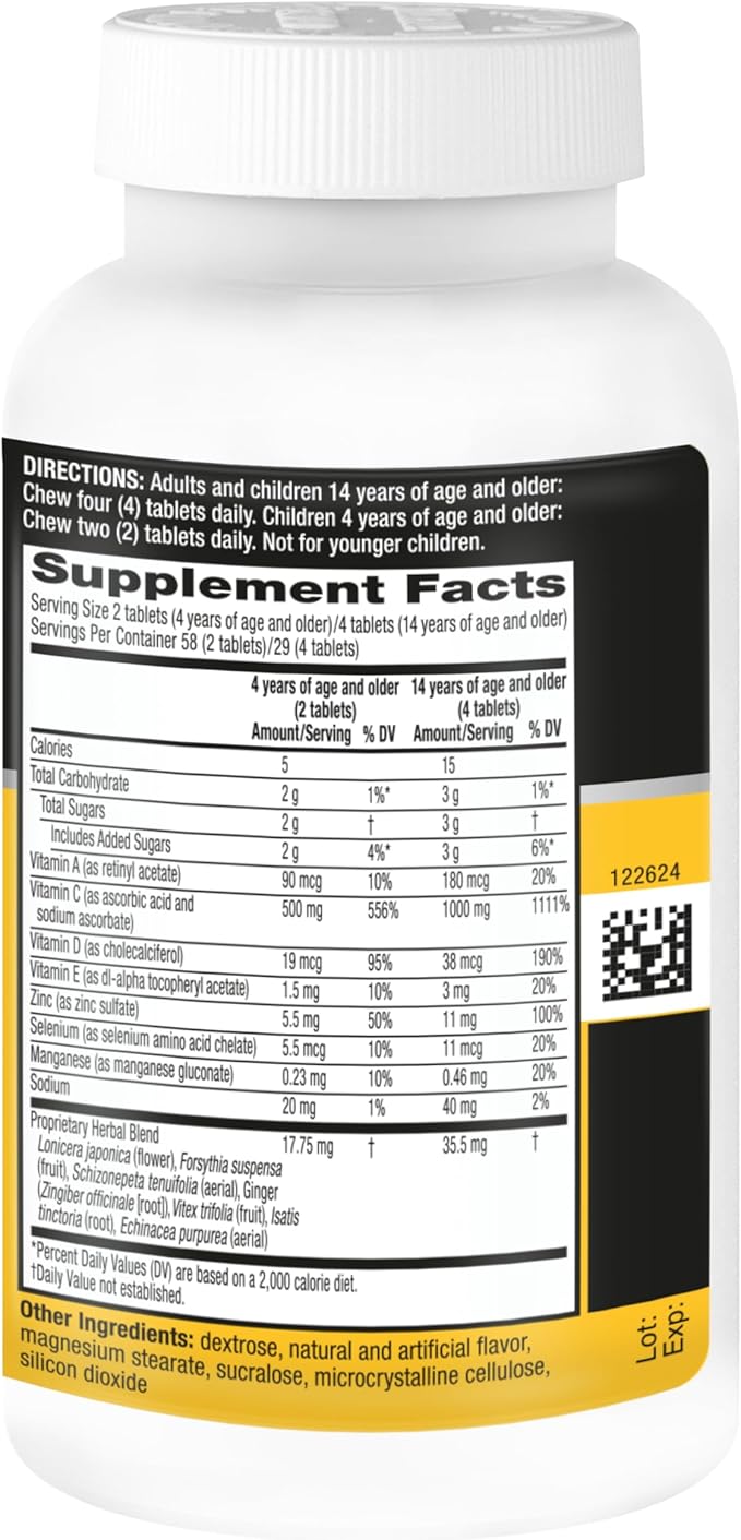 Airborne Vitamin C 1000mg (per Serving) - Citrus Chewable Tablets (116 Count in a Bottle) Gluten-Free Immune Support Supplement with Vitamins A C E Zinc Selenium Echinacea Ginger Antioxidants