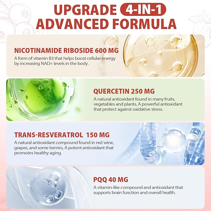 1000mg High-Potency NAD Liquid Supplement Nicotinamide Riboside &amp Resveratrol with PQQ Boosts Cellular Energy Focus &amp Healthy Aging - 2 Pc