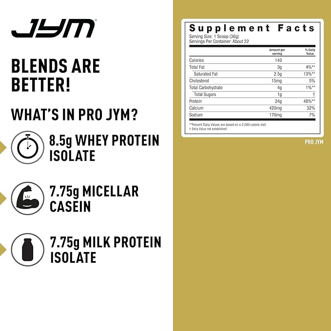 JYM Supplement Science Pro JYM Tahitian Vanilla Protein Powder - Whey Protein Isolates Casein &amp Milk Protein Lean Muscle Building for Men &amp Women 22 Servings