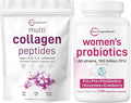 Micro Ingredients 8-in-1 Multi Collagen Powder &amp Women’s Probiotics 100 Billion CFU Veggie Capsules | 2 Pack | Hydrolyzed Peptides + Hyaluronic Acid &amp Vitamin C | 40 Strains + Cranberry &amp