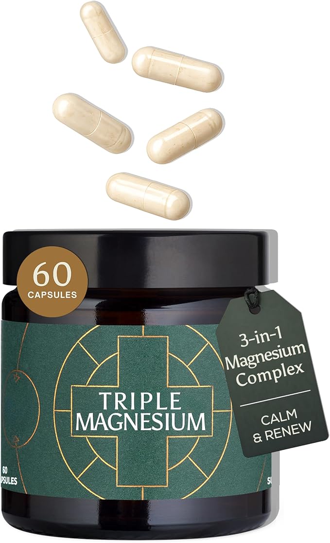 Ancient + Brave Triple Magnesium Capsules 30 Servings Triple Magnesium Complex for Women Energy and Relaxation Support Nervous System and Mood Balance Vegan for Daily Wellbeing