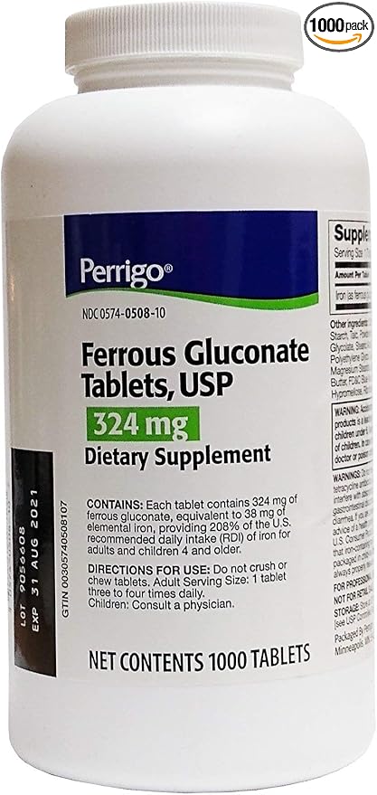 Ferrous Gluconate Tablet 324mg Green 1000ct