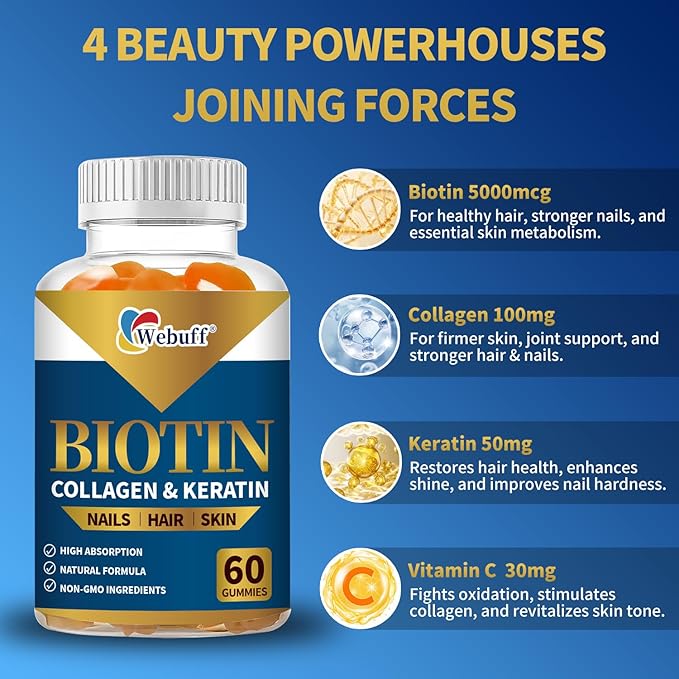 Biotin Gummies for Hair Growth Skin &amp Nails (60 Count) Strength Biotin Vitamins for Women &amp Men Gluten-Free Vegan Strawberry Flavor 60 Gummies (60 Count (Pack of 2))