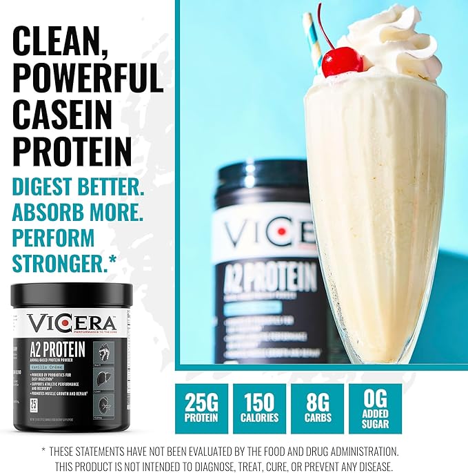 A2 Protein Powder Vanilla Creme 25 G Protein per Serving Organic A2/A2 Whey Casein Blend with Probiotics and Celtic Sea Salt Gluten Free Workout Supplement Non GMO 20 Servings 27.4 Oz