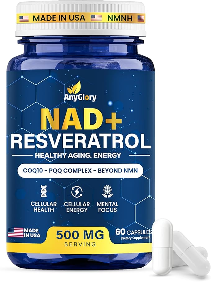 NAD+ Supplement with 500mg NR Resveratrol CoQ10 PQQ- 5-in-1 NAD Formula |NMN Supplement Alternative|NAD Resveratrol Support Cellular Energy &amp Healthy Aging-Made in USA-60 Capsules