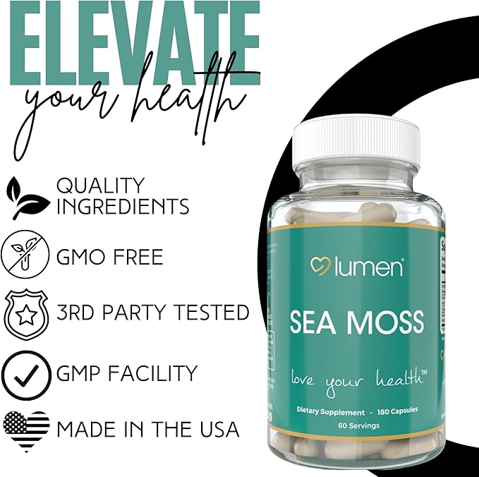 Lumen Naturals Sea Moss for Women – with Irish Moss Bladderwrack &amp BioPerine – 2100mg Per Serving – 180 Capsules – 60 Servings – Non-GMO Vegan &amp Gluten-Free (180 Count (Pack of 1))