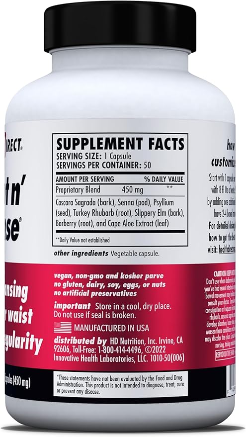 HEALTH DIRECT Sculpt n' Cleanse - Herbal Colon Cleanse for Digestive Health &amp Regularity - Natural Detox &amp Gut Flush Supplement - 50 Veggie Capsules