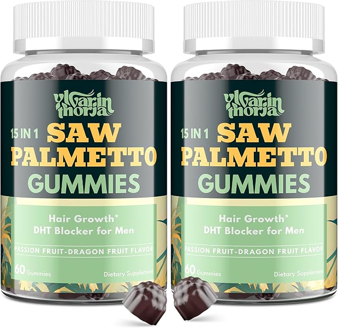 Saw Palmetto Gummies for Men – 600mg Extra Strength DHT Blocker with Biotin Pumpkin Seed – Supports Prostate Function Urinary Flow &amp Hair Regrowth Supplement 60 Passionfruit-Dragonfruit Gummies