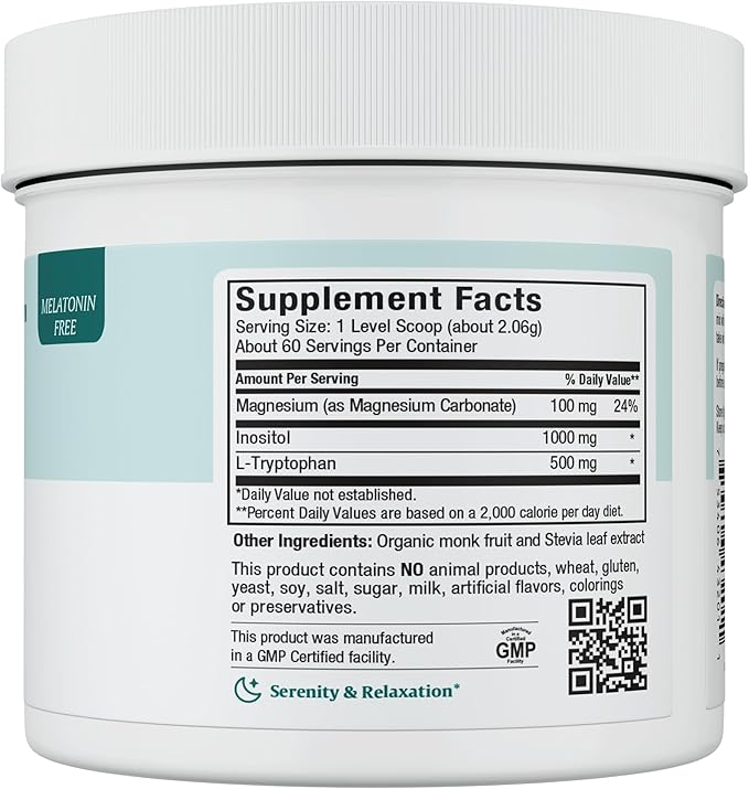 Maxi Health - Sleep Powder with Magnesium Inositol &amp L-Tryptophan - Zero Melatonin Non Habit Forming Sleep Aid - Easy Drink Mix Relaxing Sleep Drink Supplement for Bedtime 4.4 Oz Sleep-O-Powder